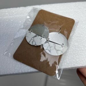 Silver and White Marble Earrings